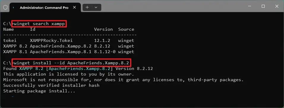 Winget XAMPP kurulumu komutu