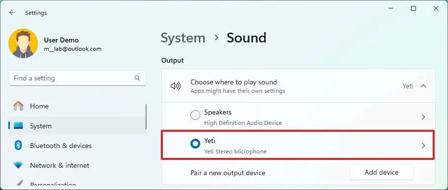 Change audio output device