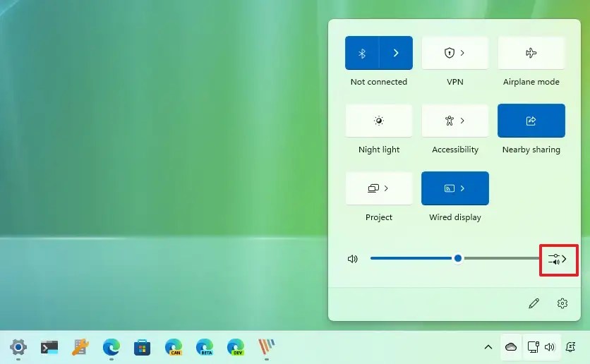 Quick Settings select a sound output option