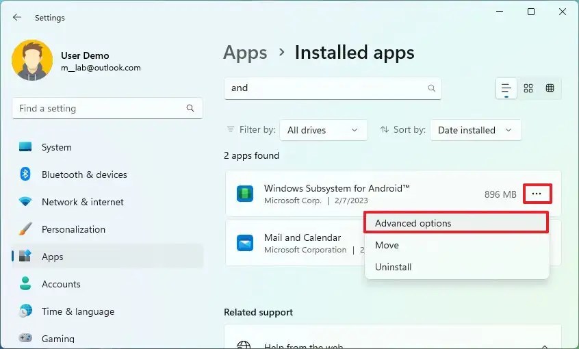 WSA advanced options