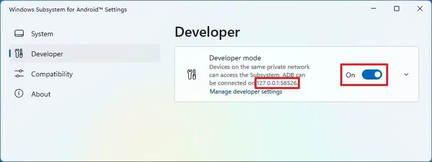 WSA developer mode
