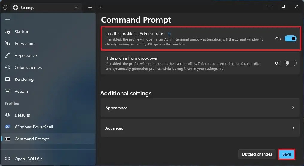 Enable always run Command Prompt as administrator