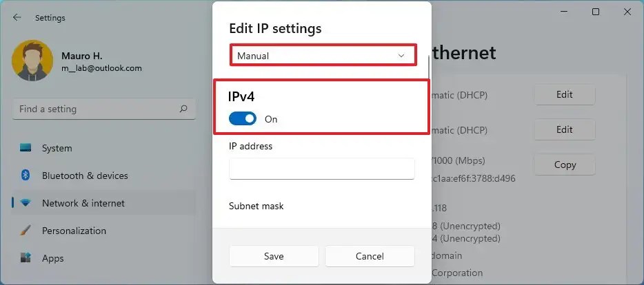 Enable static TCP/IP configuration