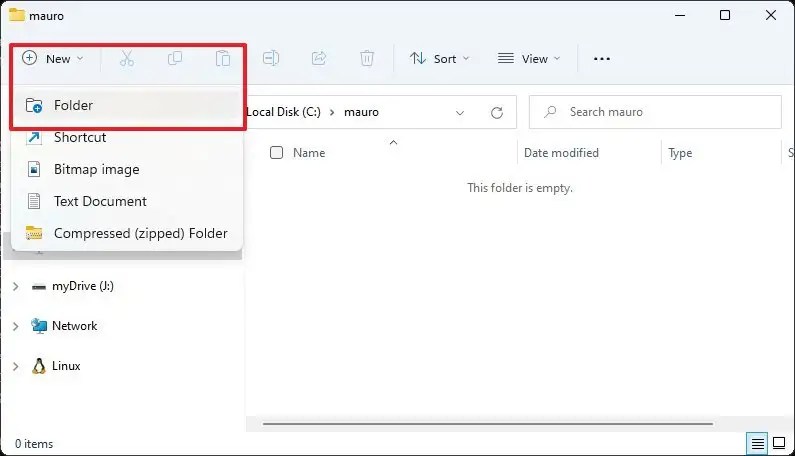 Create folder from toolbar