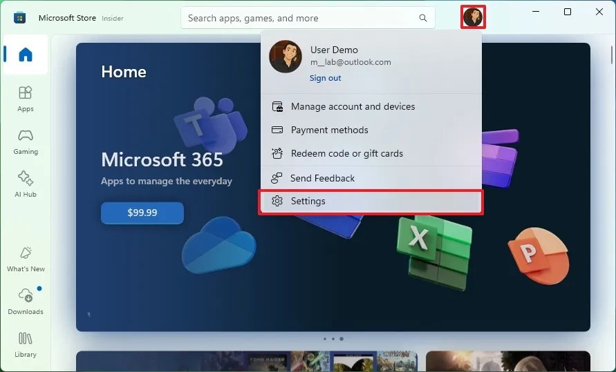 Microsoft Store app settings