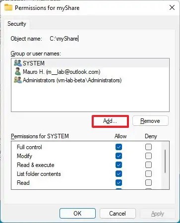 Open add users and groups