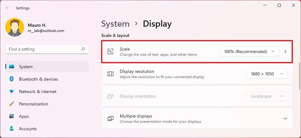 Open custom scale settings