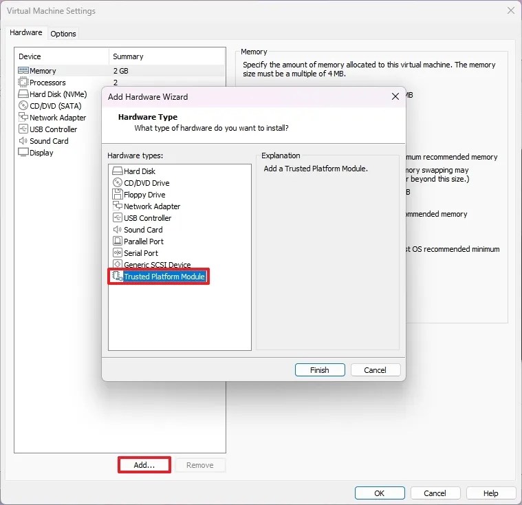 VMware add TPM option for Windows 11