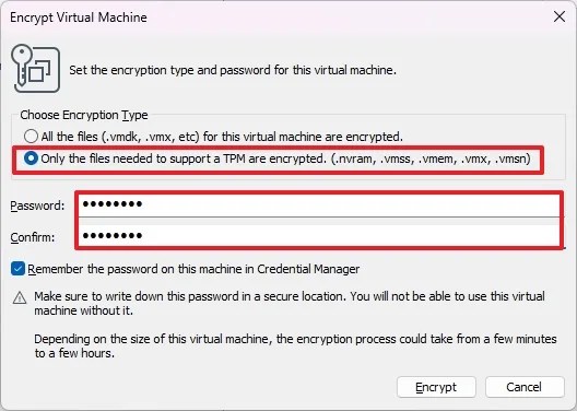VMware vm encryption for Windows 11