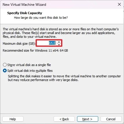 VMware Windows 11 VM storage setup