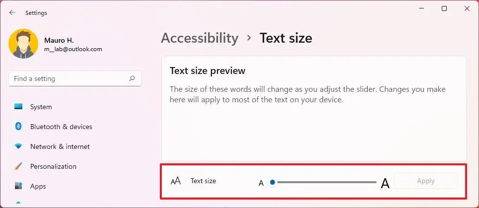 Change text size on Windows 11