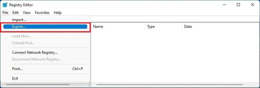 Registry export to file