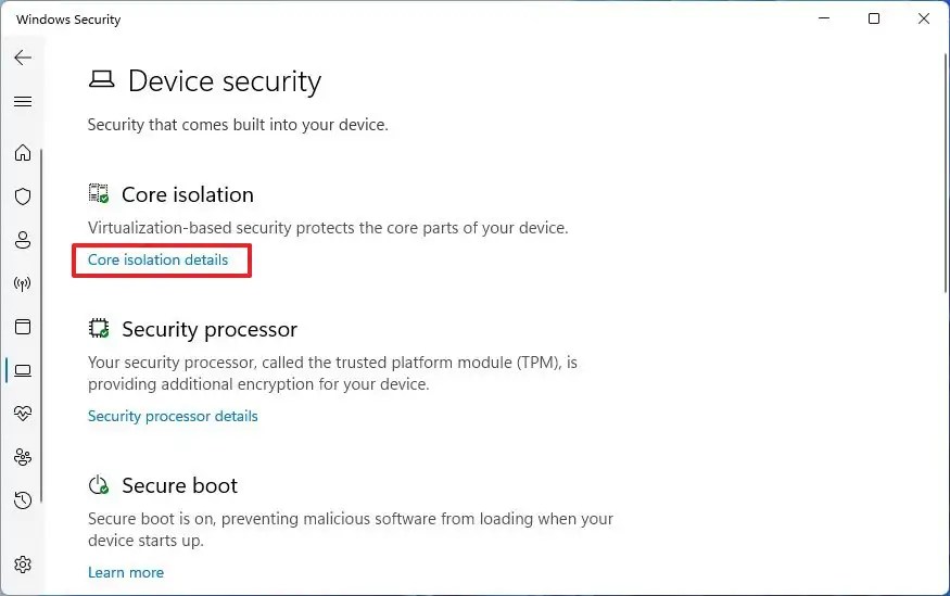 Core isolation settings