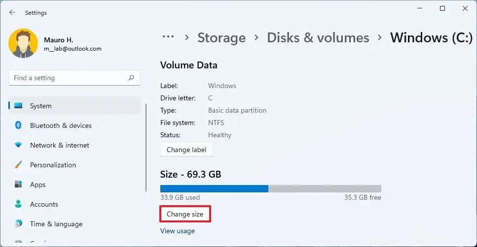 Change size clone drive
