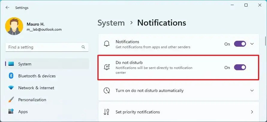 Habilitar Não Perturbe