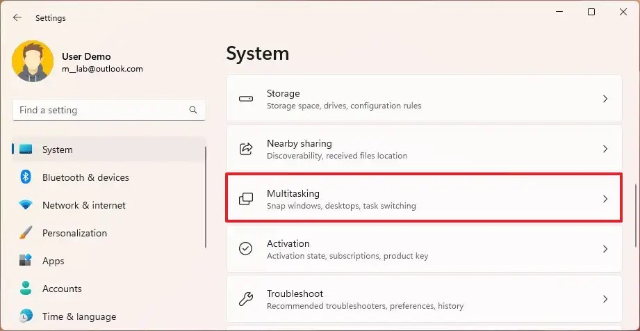 Abrir configurações de multitarefa