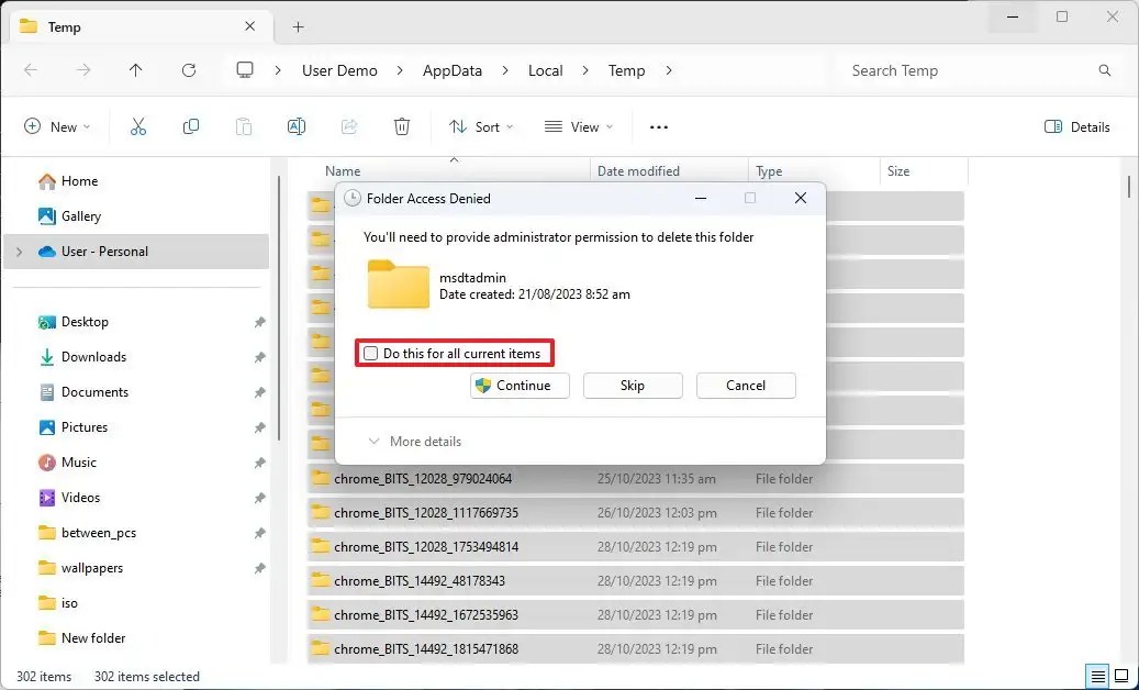 Delete Temp files with access denied error