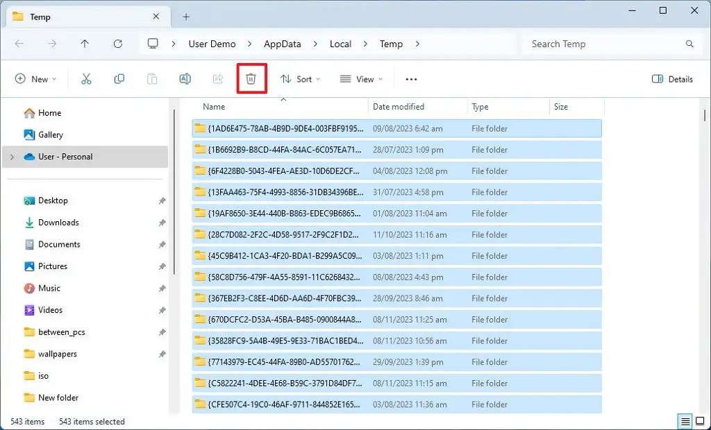Windows 11 delete files in Temp folder