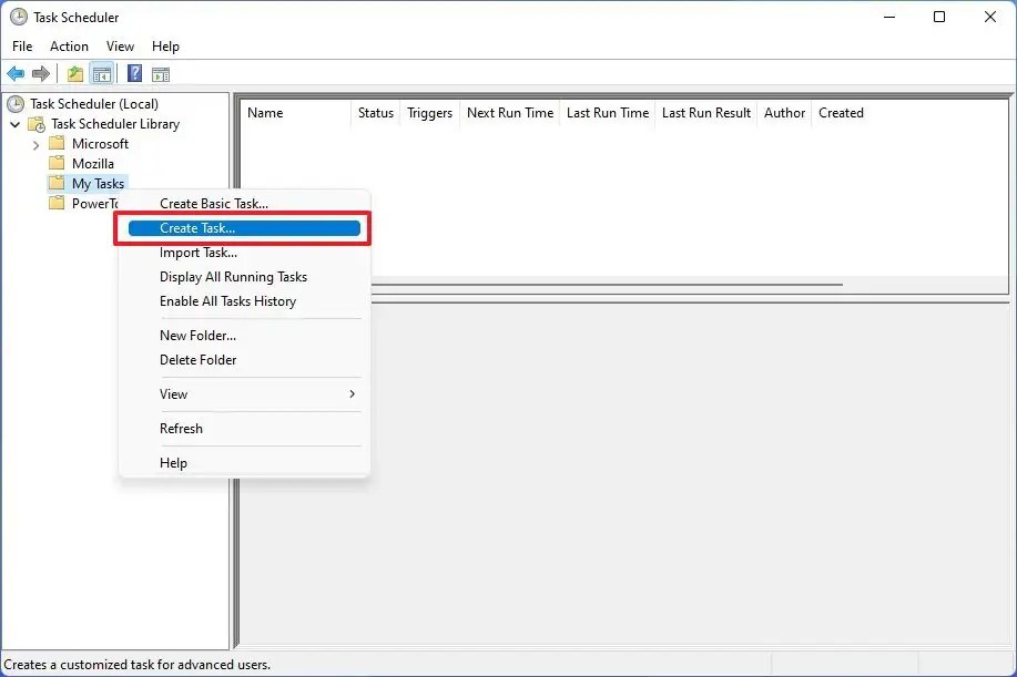 Create new task on Windows 11