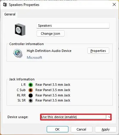 Enable audio device in Control Panel