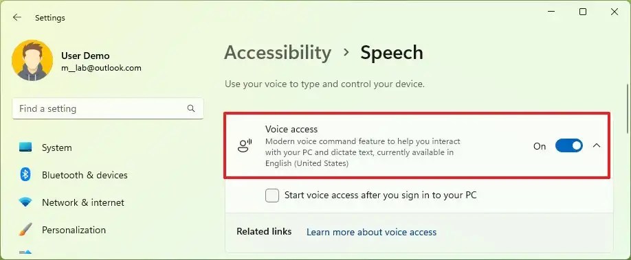 Windows 11 enable Voice Access