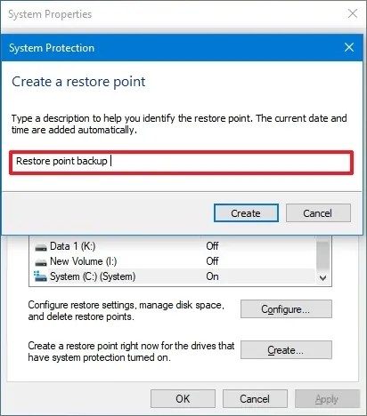 Create System Restore point
