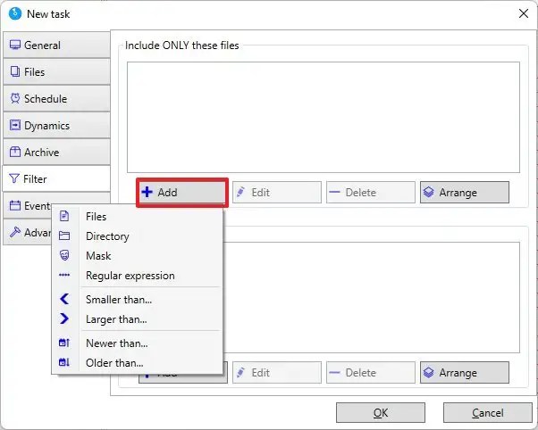 Cobian backup filter settings