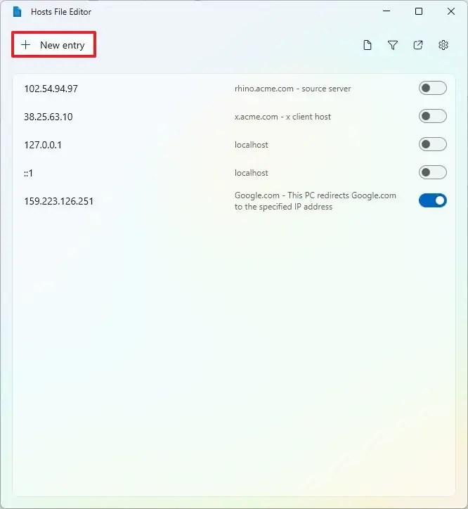 Hosts File Editor new entry
