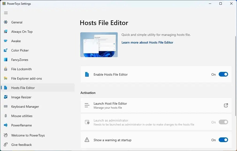 PowerToys Hosts File Editor