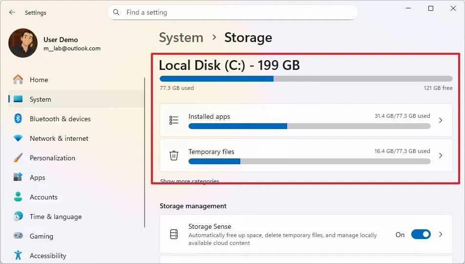 Windows 11 storage usage