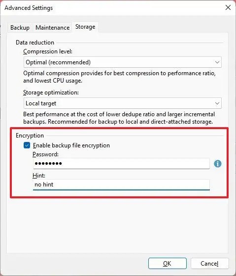 Veeam enable full backup encryption option