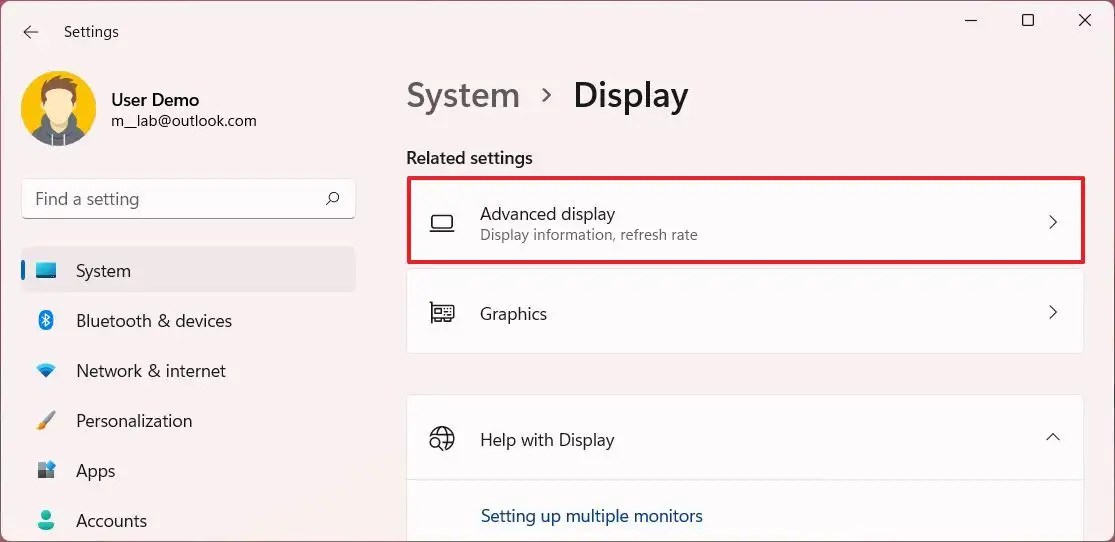 Open Advanced display settings