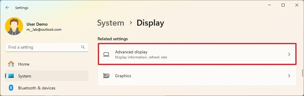 Advanced display settings