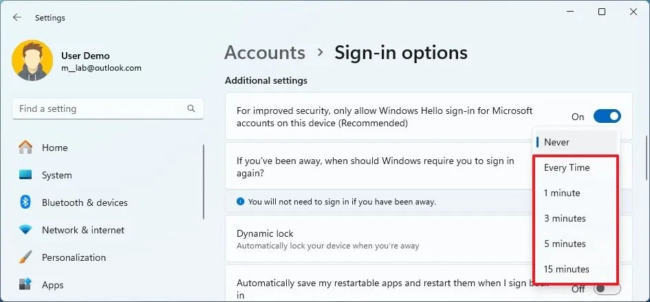Windows 11 require password after sleep