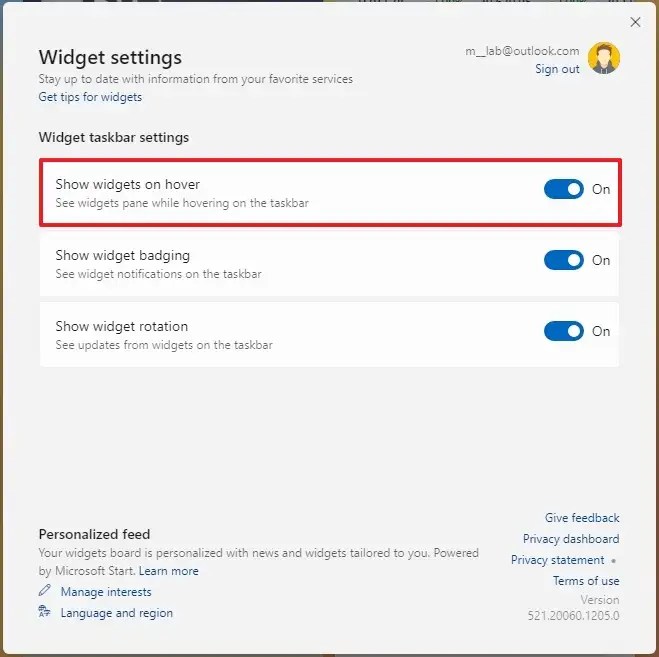 Disable widgets on hover