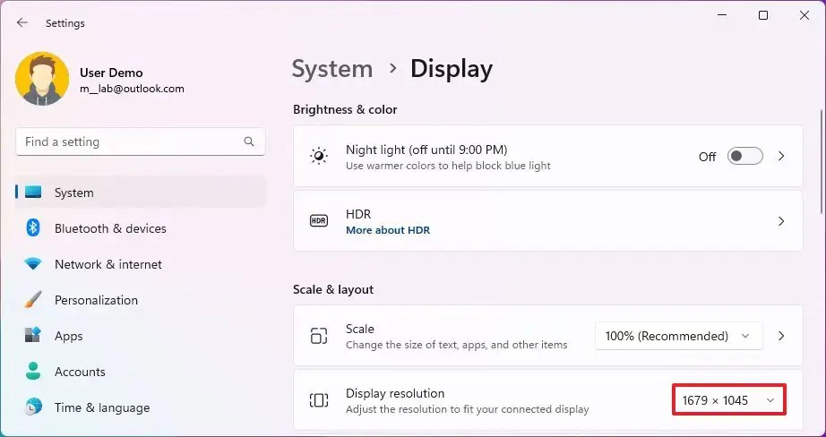 Change display resolution