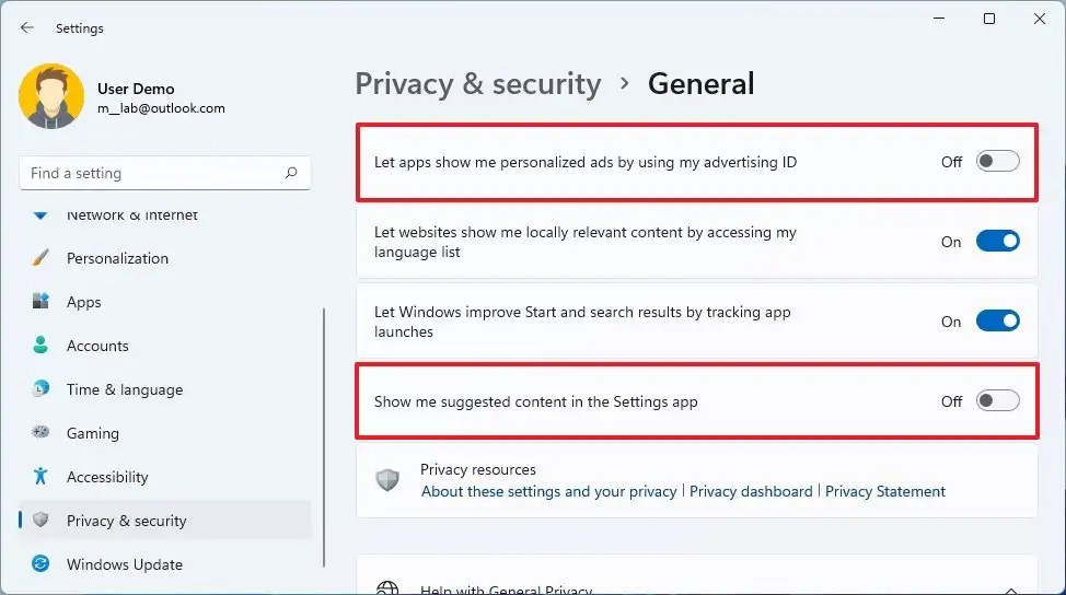 Windows 11 disable ads