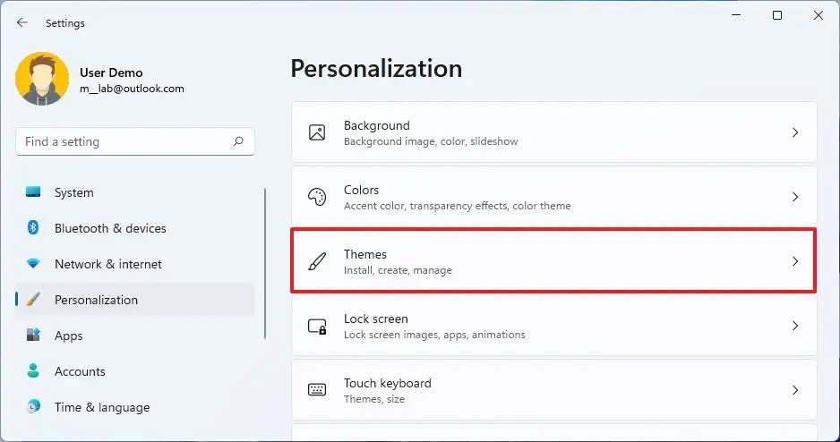 Open Themes settings