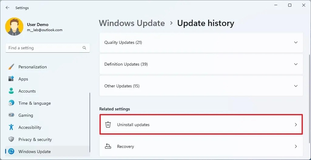 Open Uninstall updates