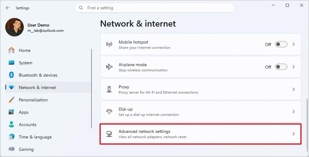 Advanced network settings