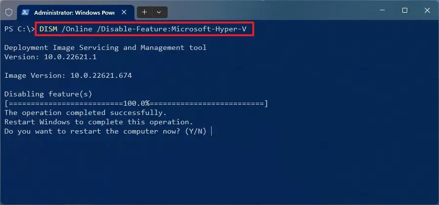 PowerShell disabilita Hyper-V