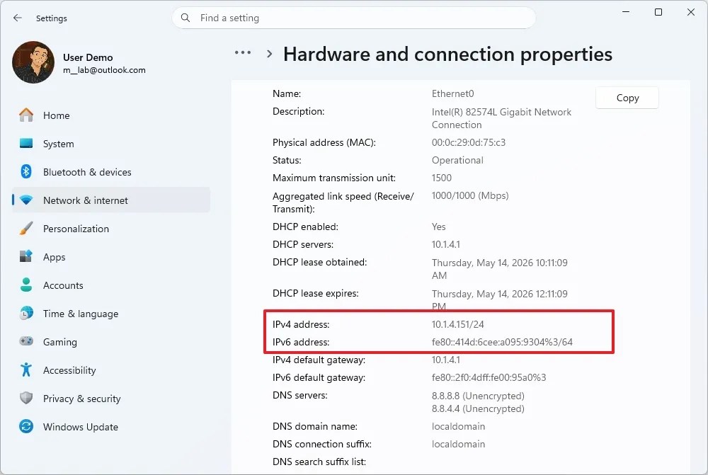 Settings full IP address configuration