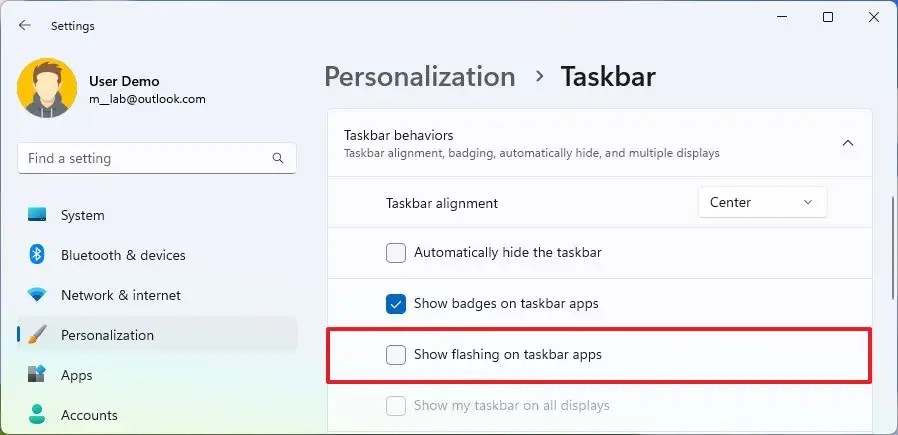 Disable flashing apps in the Taskbar