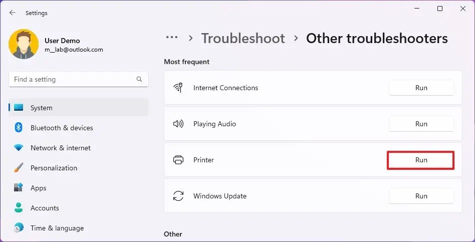 Troubleshooter fix printer