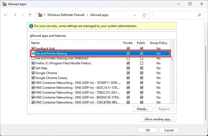 Allow printer through firewall