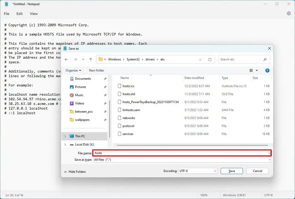 Hosts reset settings