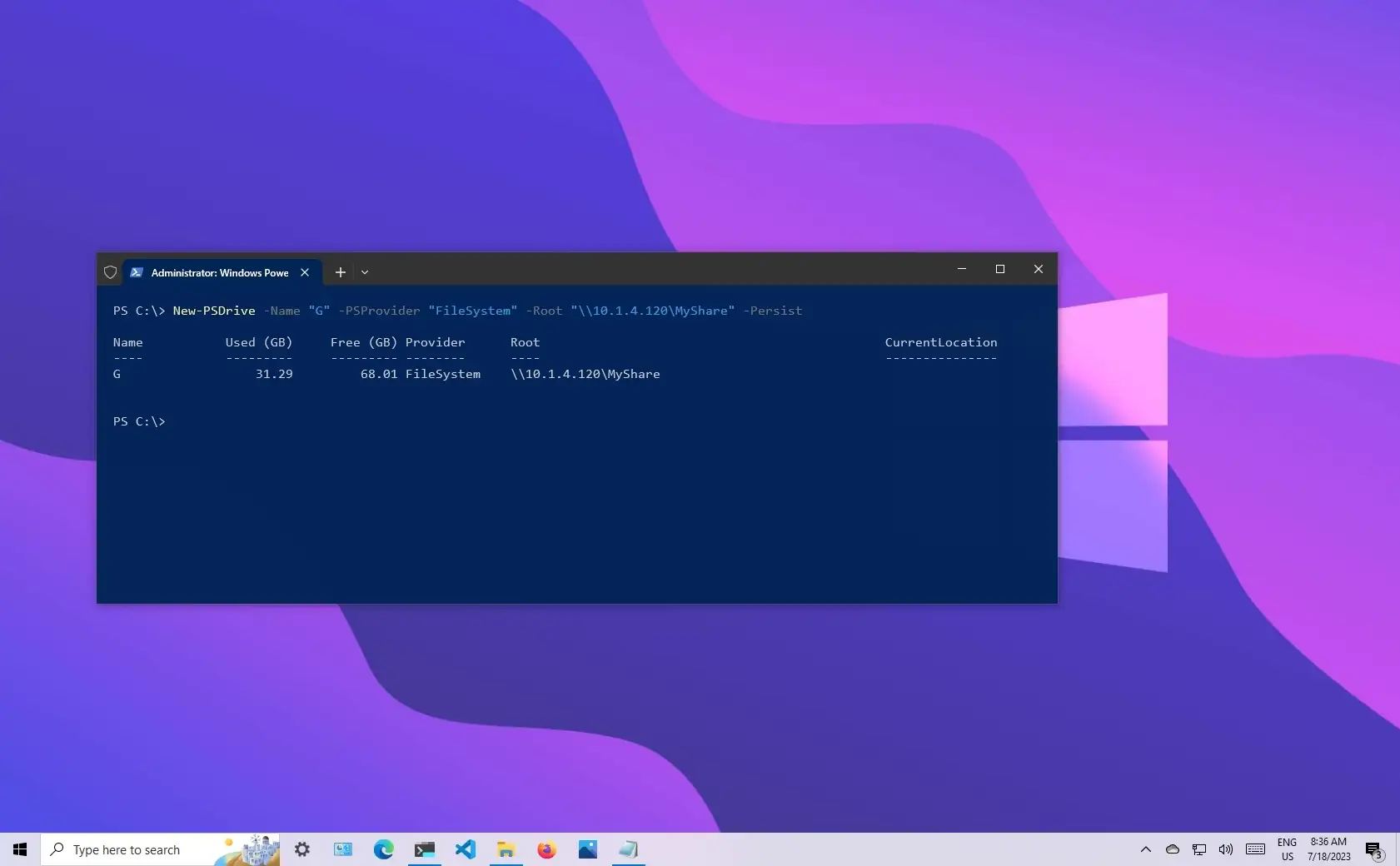 PowerShell map network drive