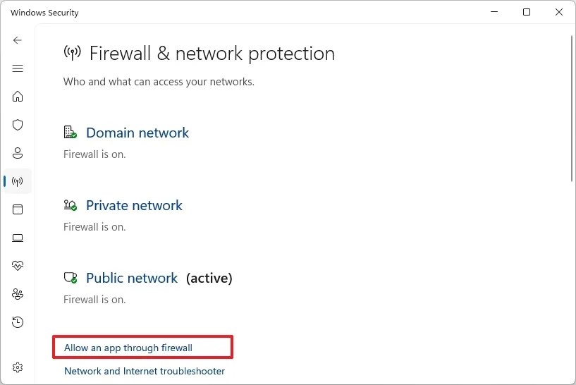 Open Windows 11 firewall configuration