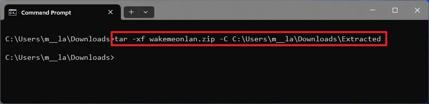 Command Prompt extract zip file
