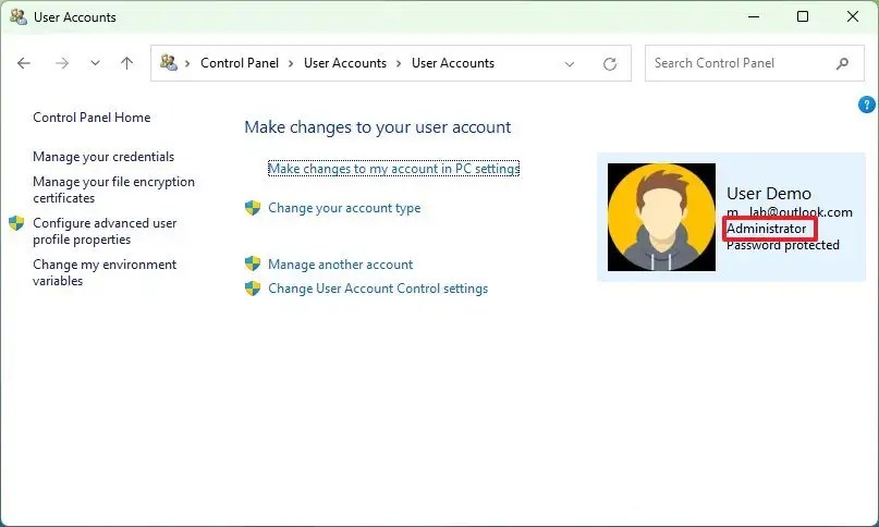 Control Panel check if account is admin